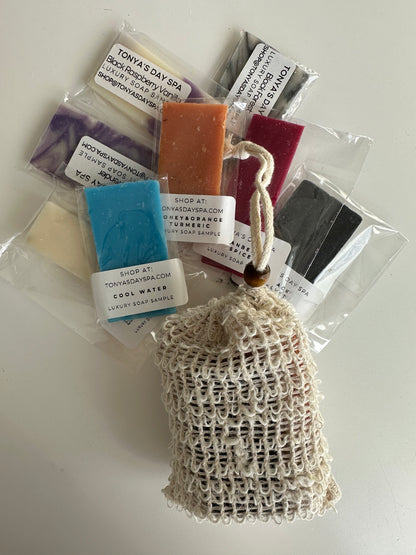 Luxury Soap Samples + Exfoliating Soap Saver Bag