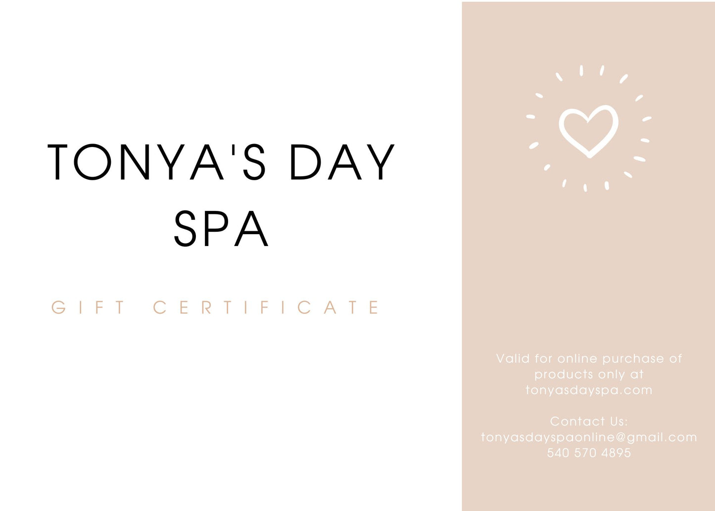 Tonya's Day Spa Gift Card